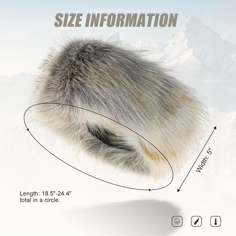 RANOME Faux Fur Headband for Women Elastic Fuzzy Thick Earmuffs Winter Headwrap Ear Muffs Furry Ear Warmers Cold Weather (Silver) - Image 4